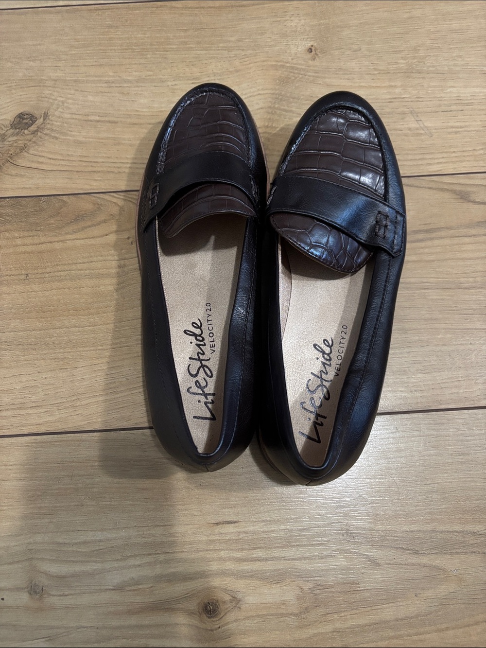 Life Stride Dark Brown Croc-Accent Penny Loafers